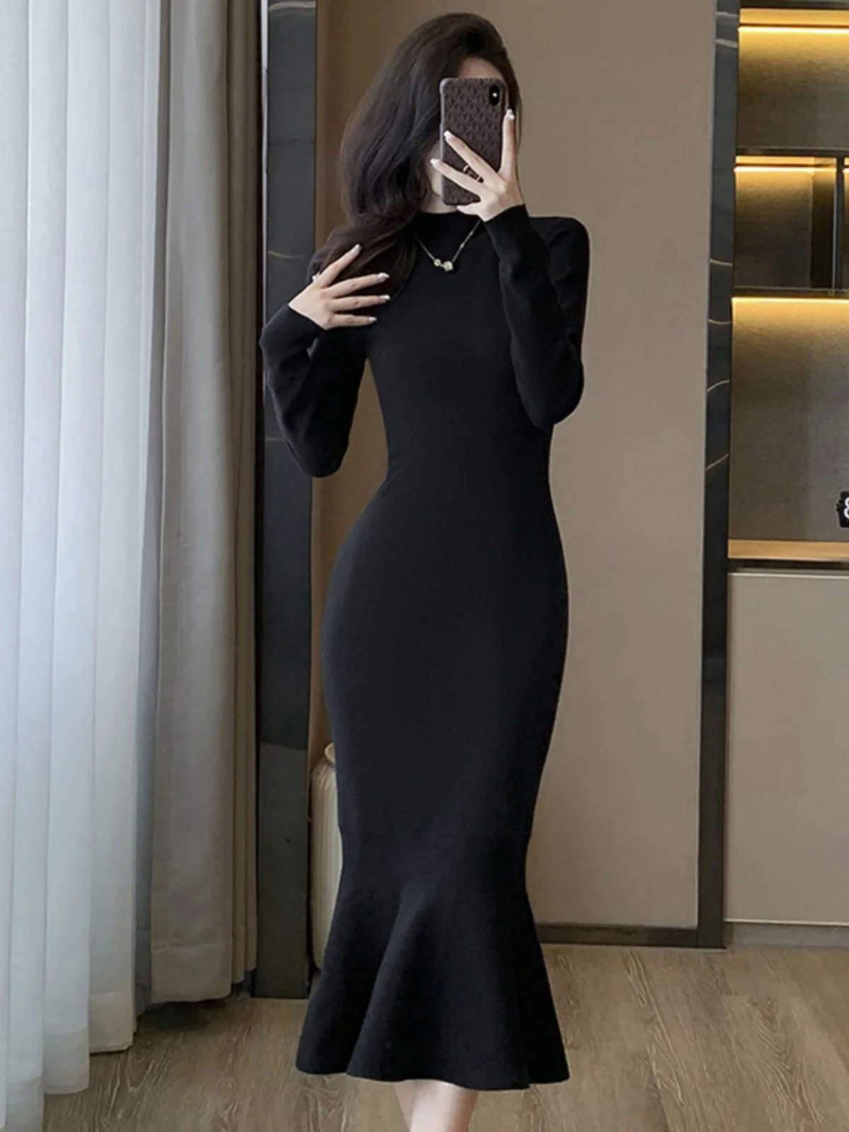 Hebe Sle Bla Malha Fi Tail Dr Cintura Alta Longo Sve Quente Fing Base Camada Dr para Outono Inverno Casaco Combinando