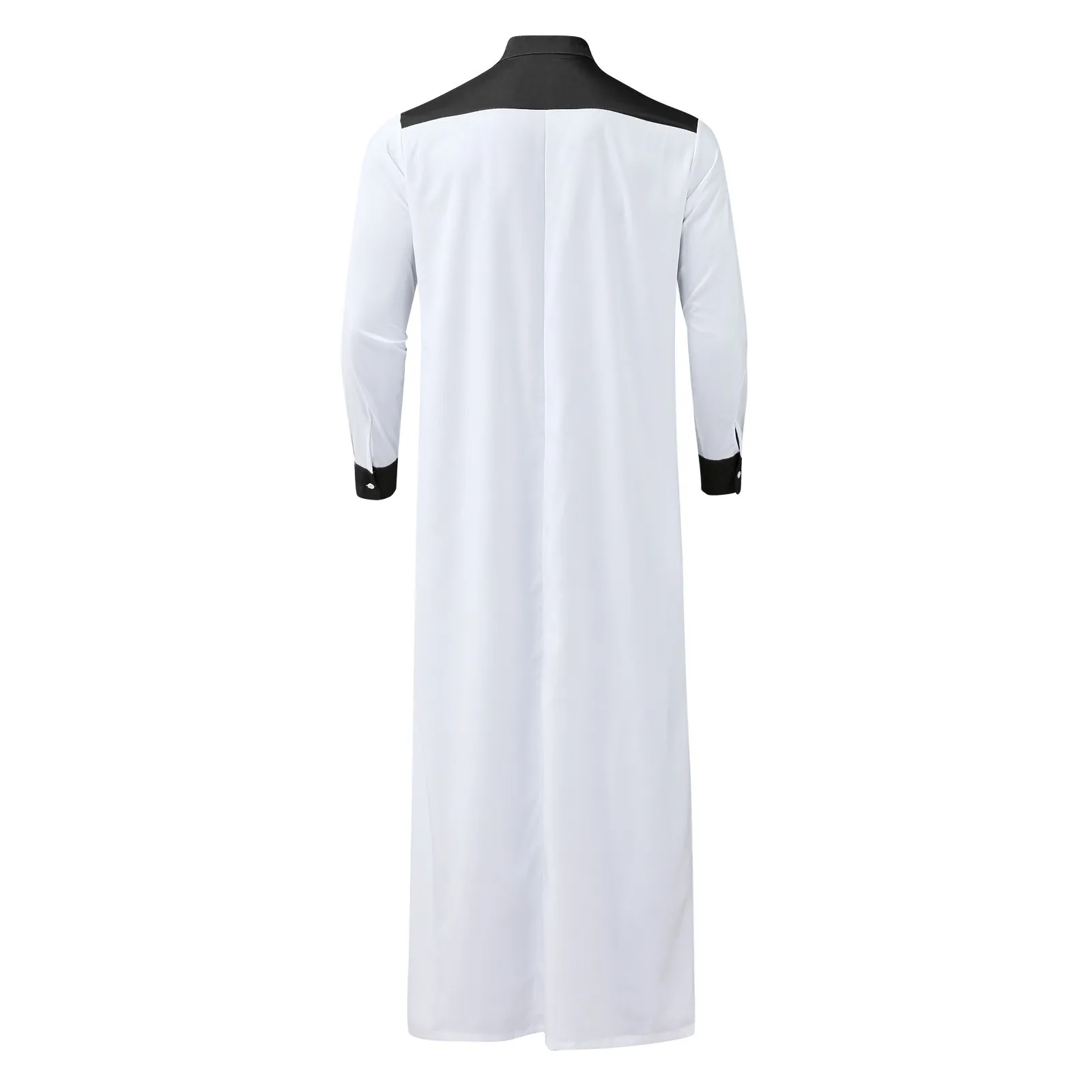 Traditionelle muslimische Kleidung Kontrast farbe Mittlerer Osten bequeme Jubba Thobe Männer Robe lange Ärmel Mandarine Hals Eid Kaftan