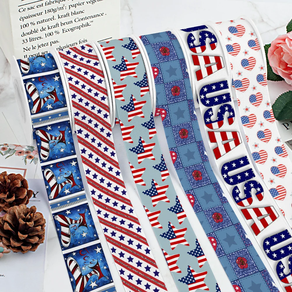 

Лента из гросгрена и атласа ко Дню независимости для упаковки подарков, свадебного декора, бантов, повязок на голову, поделок своими руками, рукоделия и творчества