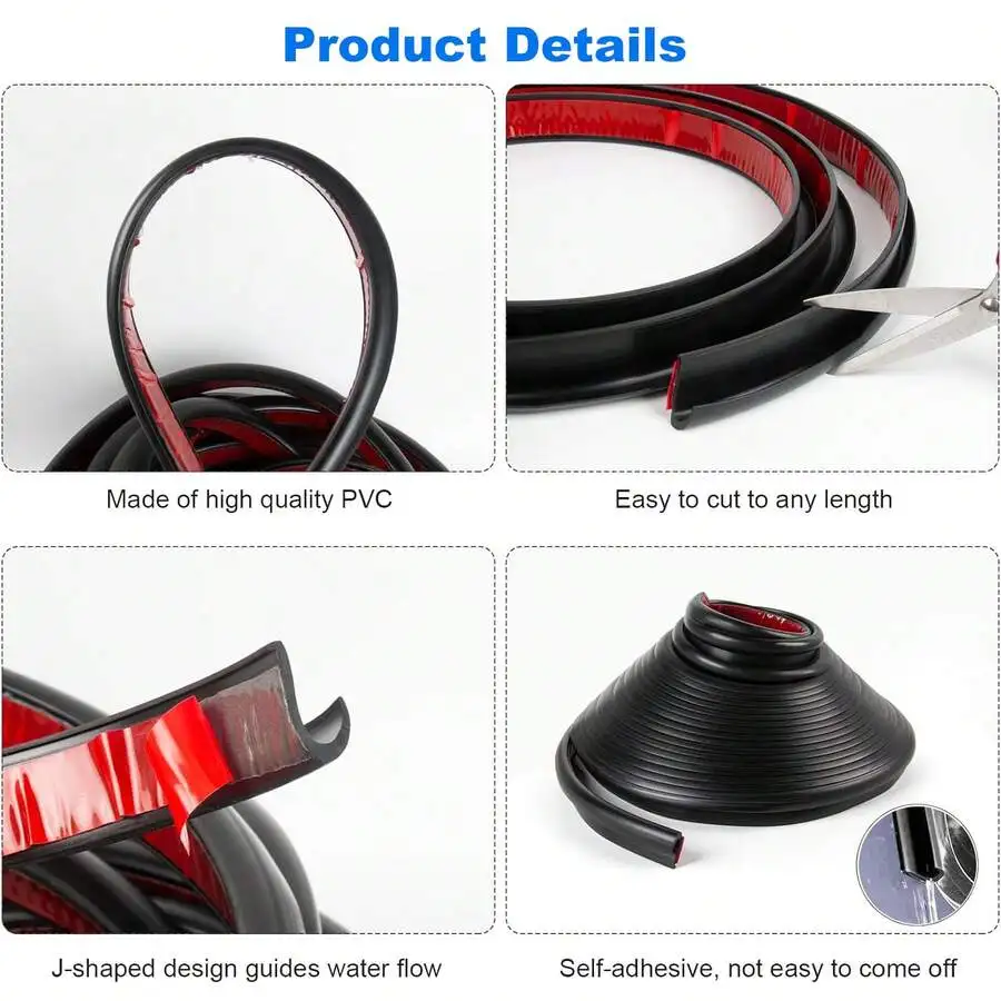 

40FT PVC Weather Seal Strip For RV Roof And Car Door J-Shaped Adhesive Rain Gutter Trim