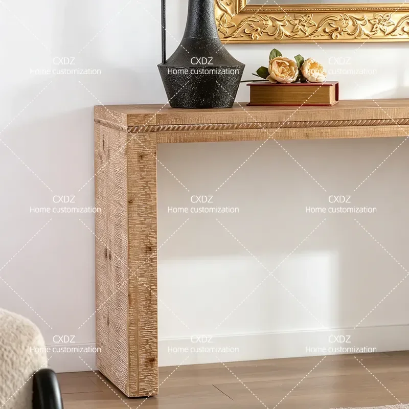 American Solid Wood Entrance Table Retro Living Room Console Narrow Case End Table for Hotel Home Decor
