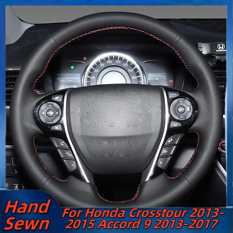 

Car Steering Wheel Cover Hand-Sewn Genuine Leather For Honda Crosstour 2013-2015 Accord 9 2013-2017 Car Interior Accessories