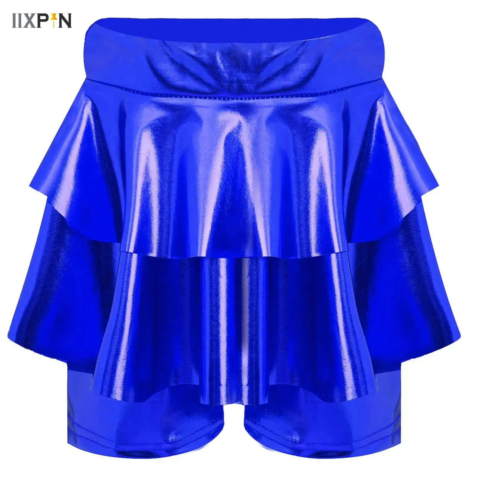 

Kids Girls Metallic Ballet Dance Gymnastics Shorts Culotte Bottoms High Waist Fitness Workout Yoga Cheer Dancewear Activewear
