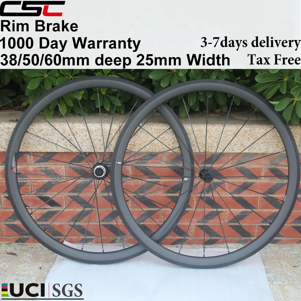 Roues de vélo de route en carbone CSC 700C, clincher tubeless, frein V, roues en carbone Toray T1000, 38 mm, 50 mm, 60 mm, moyeu R13 pour vélo de course