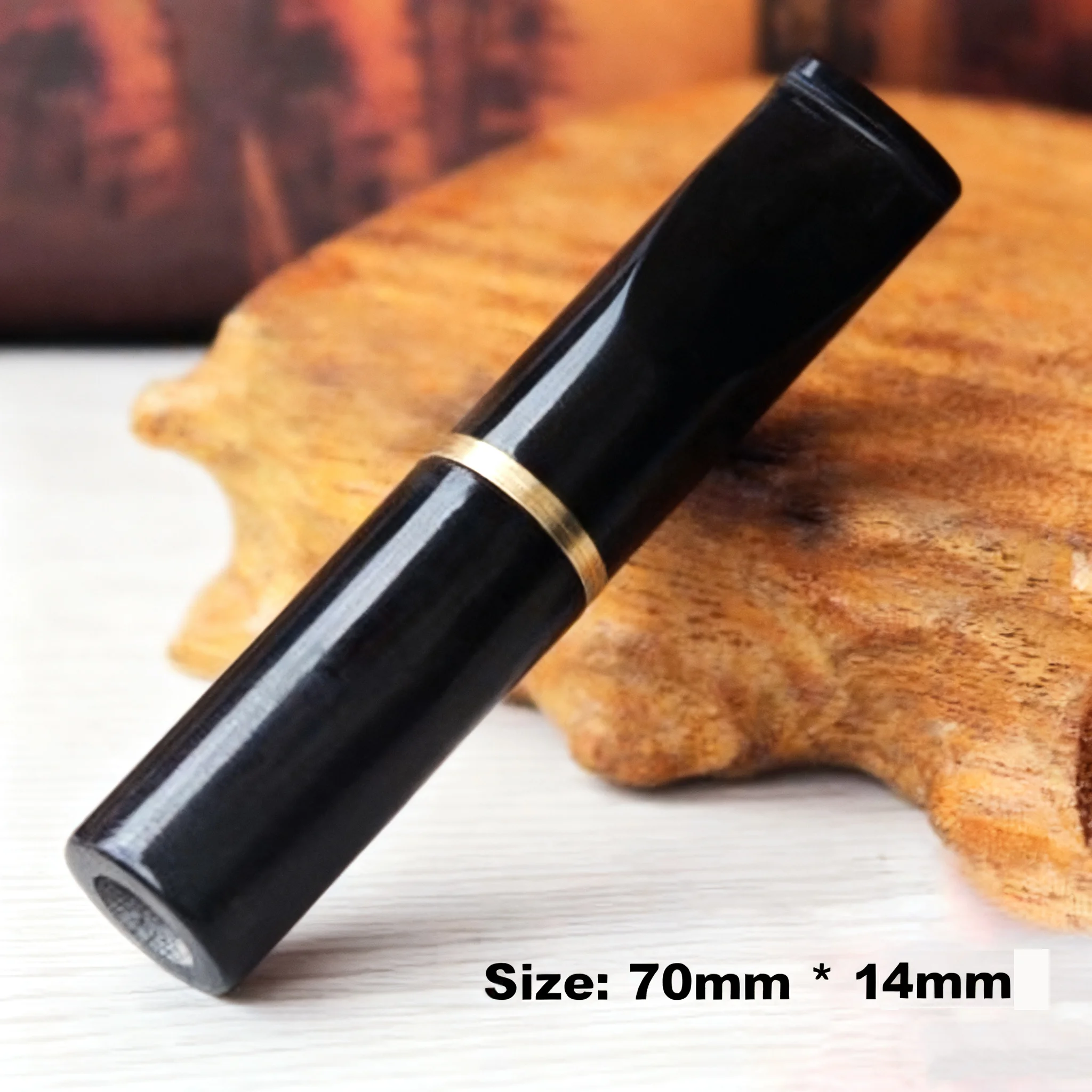 Black Mouthpiece Lip Natural Yak Horn Puff Cigarette Holder For 5.5mm 8mm Cigarette 9mm Activated Carbon Gravel Filter