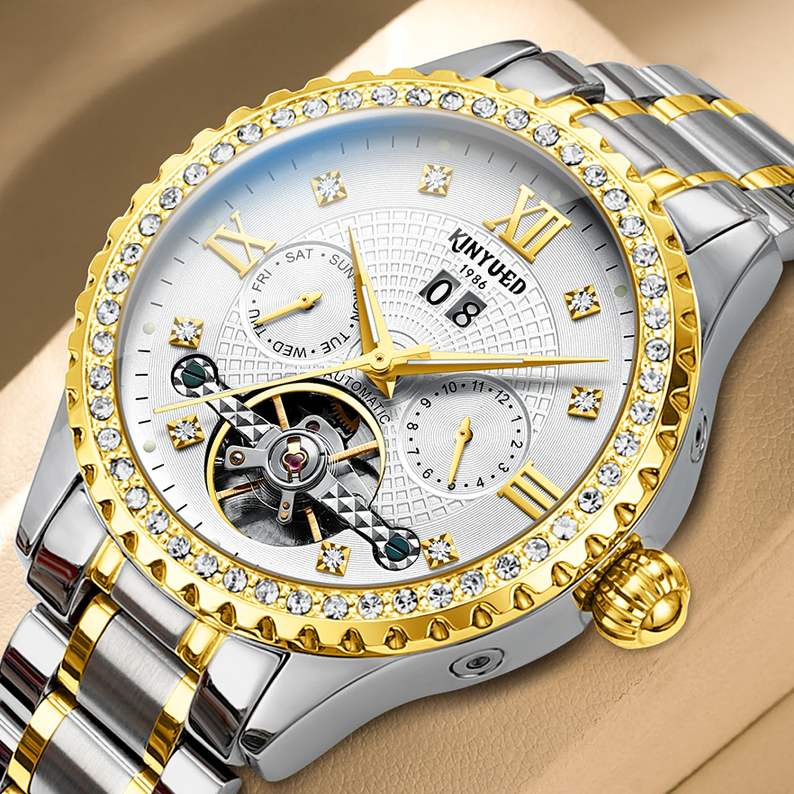 ساعات KINYUED Novel للرجال، ساعات رجال الأعمال، ساعات رجالية أوتوماتيكية بالكامل، ساعات ميكانيكية توربيون، ميكانيكية للرجال