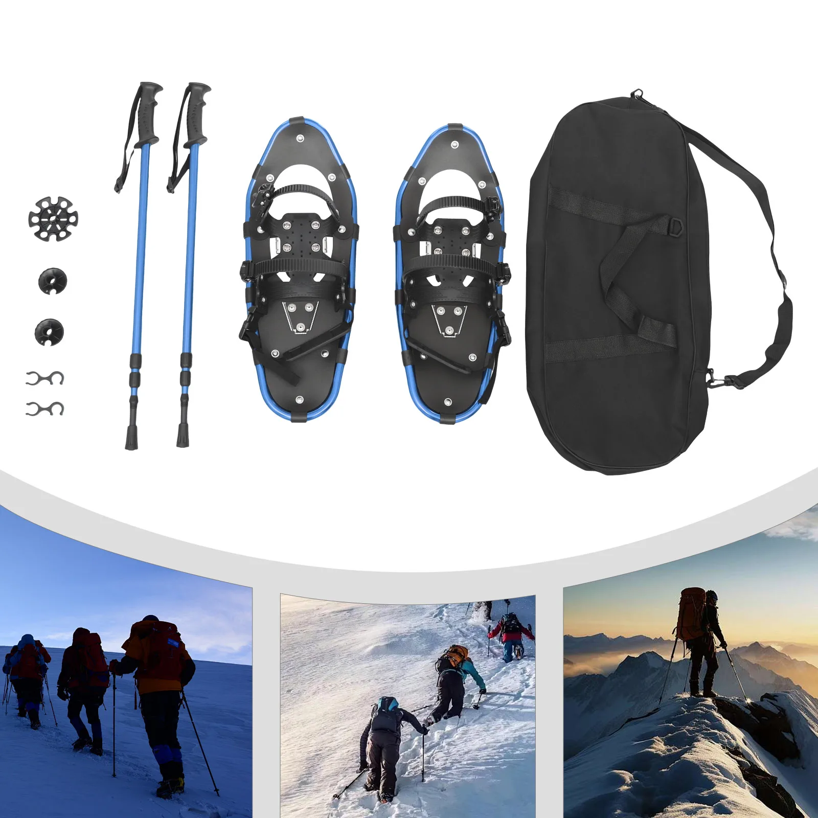

Skiing Snowshoes, 21 Inch, 66-154lbs Load Capacity, Trekking Poles, Carrying Bag, for Men Women Youth, Blue+ Black