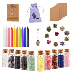 Witchcraft Supplies Kit Wiccan Supplies Tools Witch Box Include Dried Herbs Crystal Jars Colored Candles Parchment for Spells