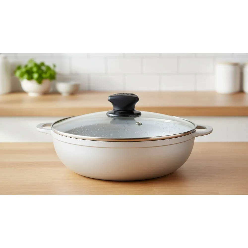 

Кастрюля Caldero из литого алюминия 7QT со стеклянной крышкой, идеально подходящая для малых и средних групп, равномерное распределение тепла, серебро