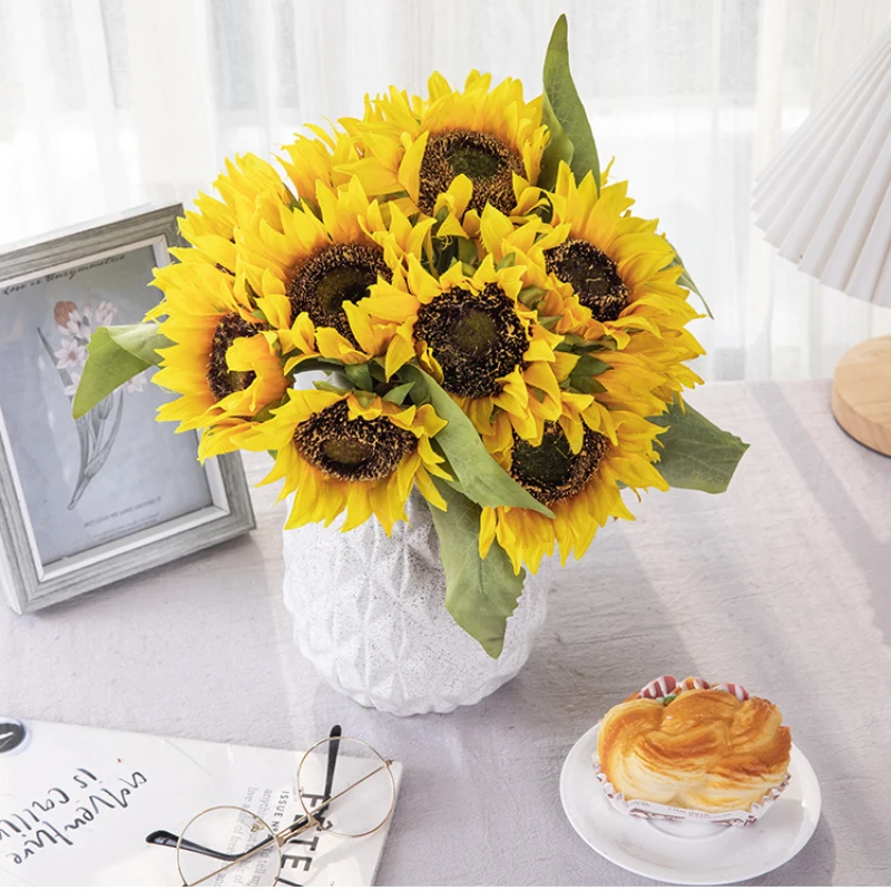 

Artificial Sunflower Bouquet Silk Sunflower Fake Flower DIY Wedding Bouquets Centerpieces Party Desktop Home interior Decoration