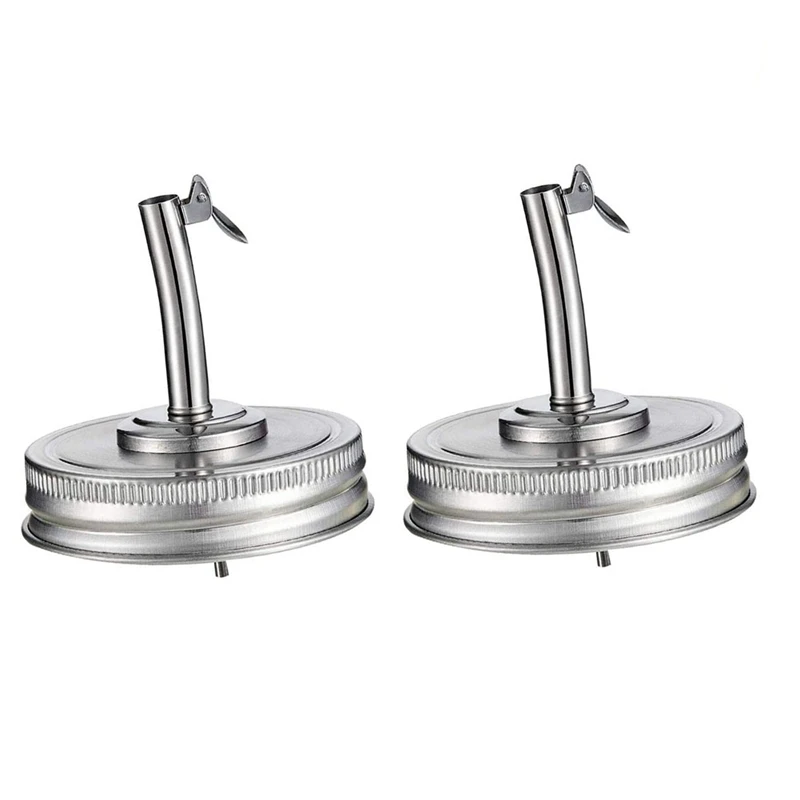 2 Pieces Jar Oil Spout Lid Oil Pour Spout Dispenser Lid Regular Mouth Oil Pour Lid With Caps Compatible With Mason Jar