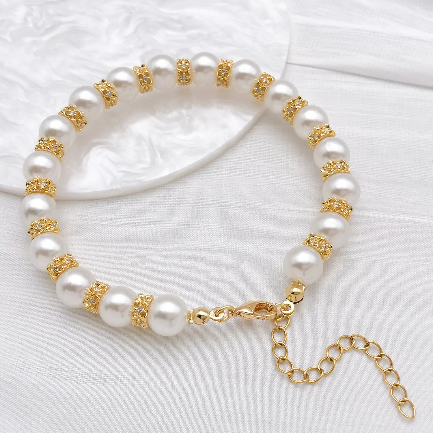 5pcs 18K Real Gold Plated Brass Zircon Rondelles Crystal Beads Round Loose Spacer Beads For DIY Jewelry Making Accessories - view 5