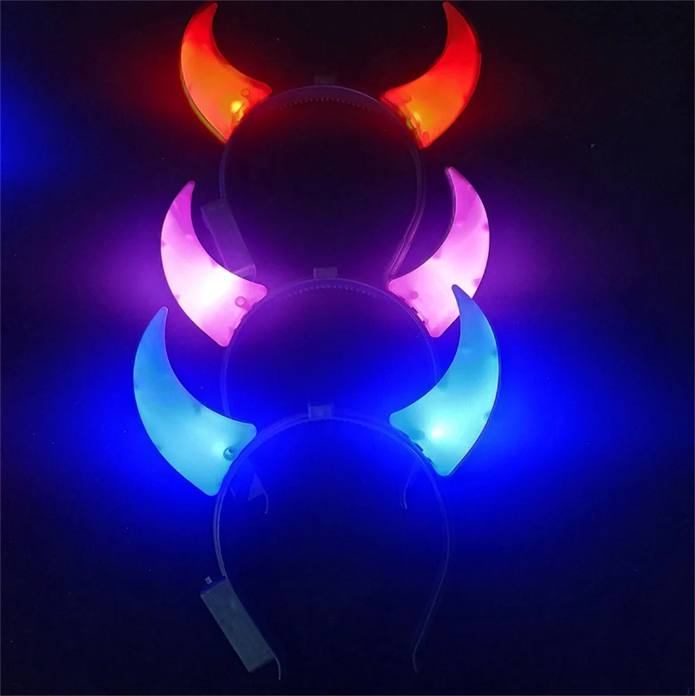 1Pc Halloween Luminous Large Horn Demon Shining Headband Concert Children'S Halloween Party Support Led Glow Clothing Headwear