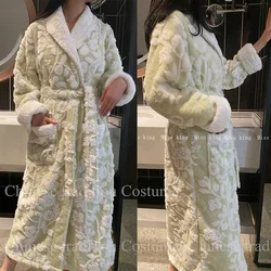 2024 Winter New Bathrobe Thicken Flannel Homewear Lady Elegant Nightgown Intimate Lingerie Shower Robes Long Kimono Loungewear