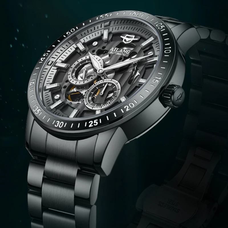 AILANG Top Brand Luxury Original Mechanical Men Watches Creative Hollow Automatic Fashion Casual Waterproof Watch for Men