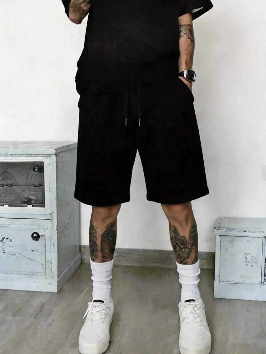 Mens Casual Sweat Shorts Relaxed Fit Elastic Drawstring Waist With Pockets Solid Color