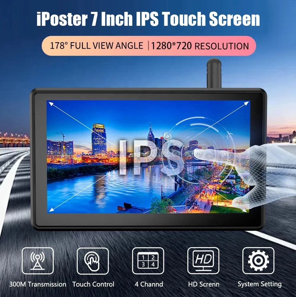 7in 4 kanaals Loop Recording IPS Draadloze Monitor 10000 mah Oplaadbare Magnetische AI Blind Spot Detectie Solar Camera Kit