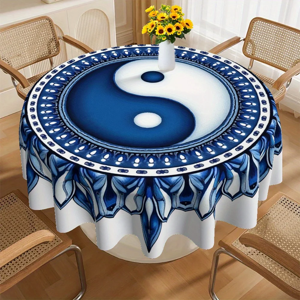One tablecloth, made of peach velvet material, featuring a Christmas-themed Asian-style Yin-Yang Mandala print.zyc