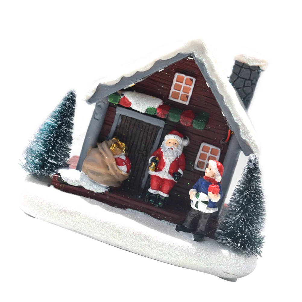 Snow House Decoration Christmas Miniature Crafts Desktop Ornament Xmas Party Luminous Decorations Landscape Design