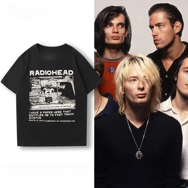 

Radiohead Band T-shirt, Unisex Short-sleeved Rock Peripheral, Loose Pure Cotton Retro Half-sleeved