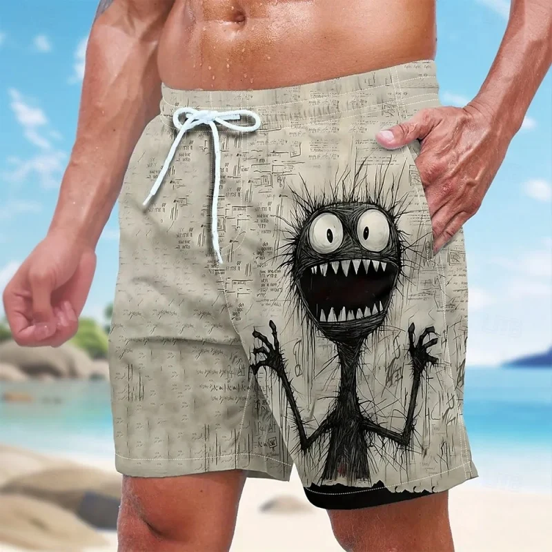 3D Printed Fun Monster Short Pants For Men Colorful Pattern Swim Trunks Casual Swimwear Beach Shorts Sports Surf Board Shorts