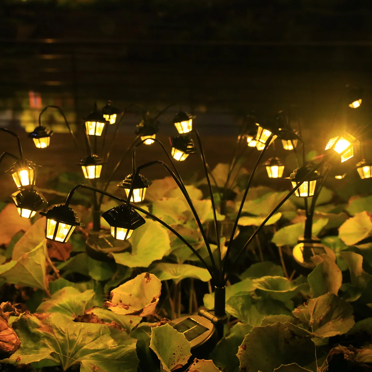 1 قطعة مستشعر ضوء جديد يعمل بالطاقة الشمسية مصباح قصر صغير، 6 طراز LED دافئ عتيق، مصباح حديقة أرضي خارجي، إضاءة مسار حديقة رمضان