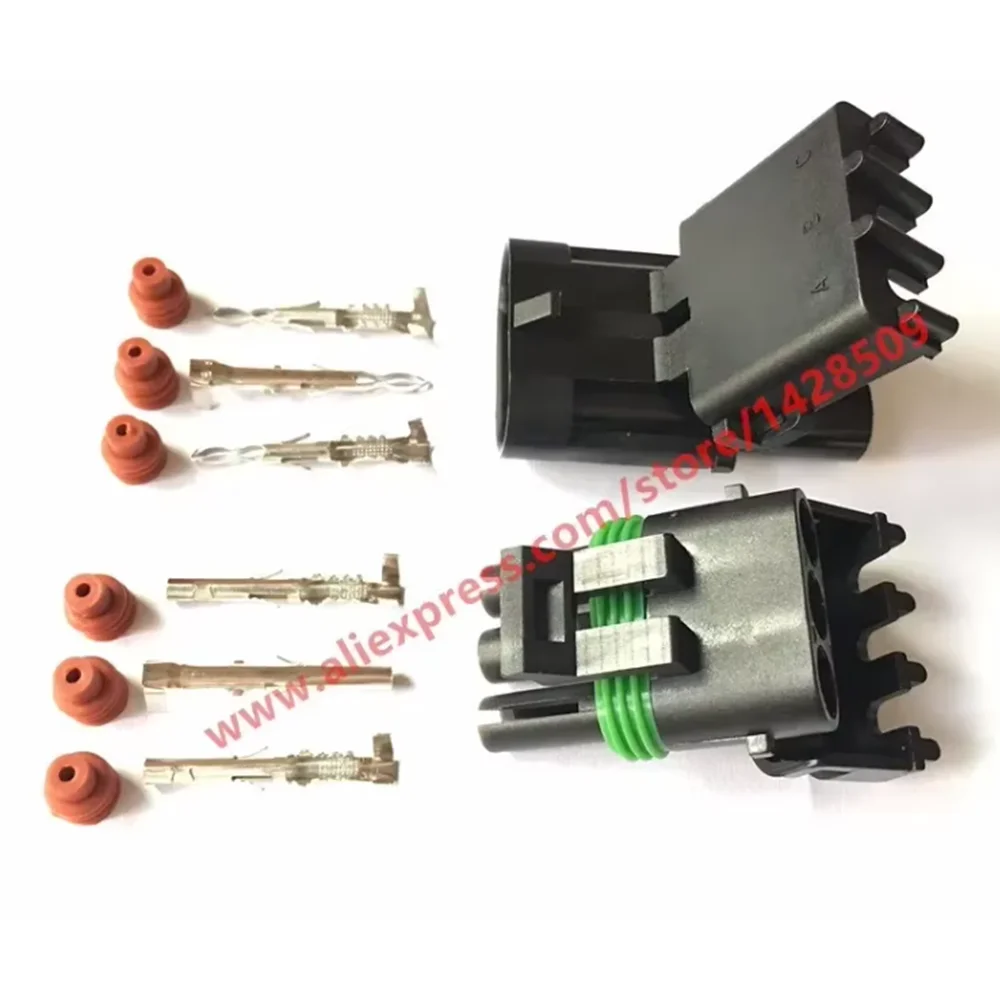 1 Set kit 12020827 12020829 Weather Pack 3 Pin way male female Waterproof injector automotive connector