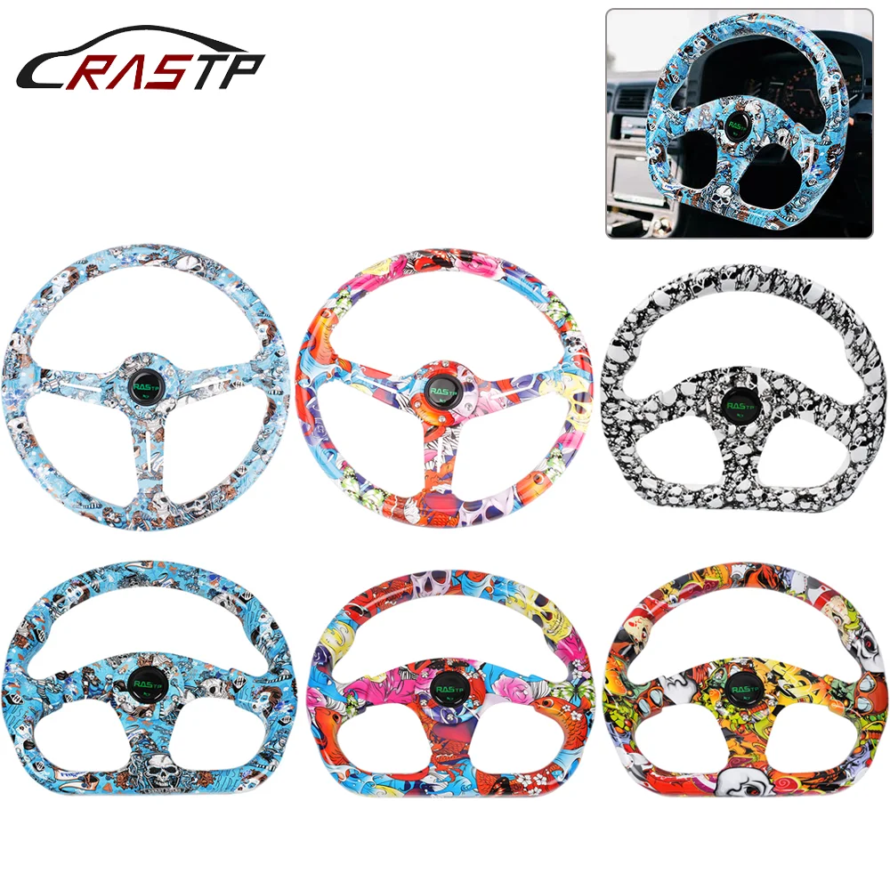 

RASTP-New 14inch 13inch Full Colorful Acrylic Car Steering Wheel Universal Cartoon Pattern Printing Drifting Steering RS-STW039