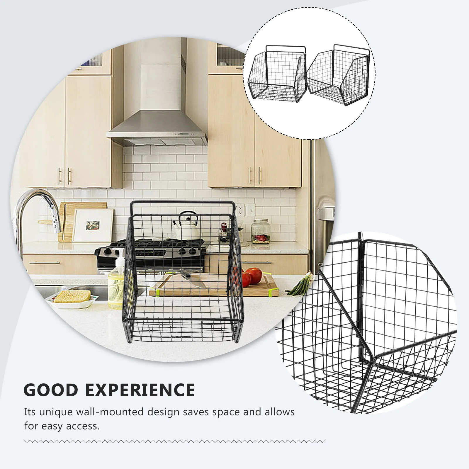 

1 set 1 Set Wall Mount Kitchen Carbon Steel Wire Storage Basket For Vegetables Fruits Garlic Onion Organizer Multifunctional