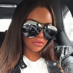 Mirror Oversized Pilot sunglasses for women Vintage black shades vintage glasses 2026 luxury Brand flat top feminine sunglasses