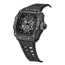 PINTIME Fashion Men Luxury Watch Designer Silicone Black Strap Quartz Sport Wrist Watches for Men Auto Date  Orologio