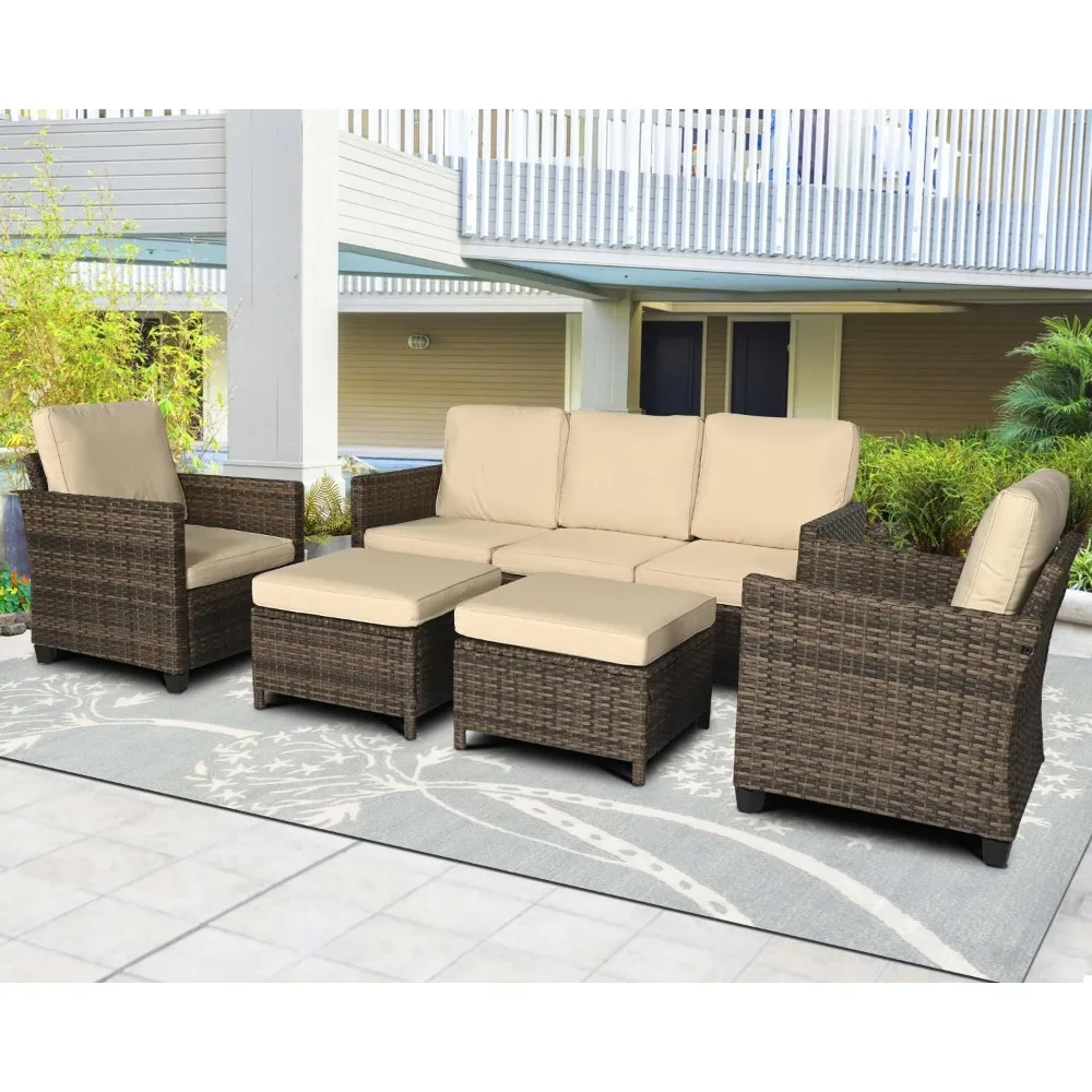 

Terrace Furniture Set, Rattan Outdoor Combination Reception Set, 3 Outdoor Sofas, 2 Single Chairs, and 2 Footstools