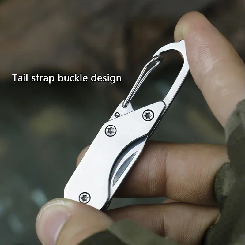 New Outdoor Mini Stainless Steel Lockless Folding Knife Outdoor EDC Fruit Knife Carrying Keychain and Non slip Handle