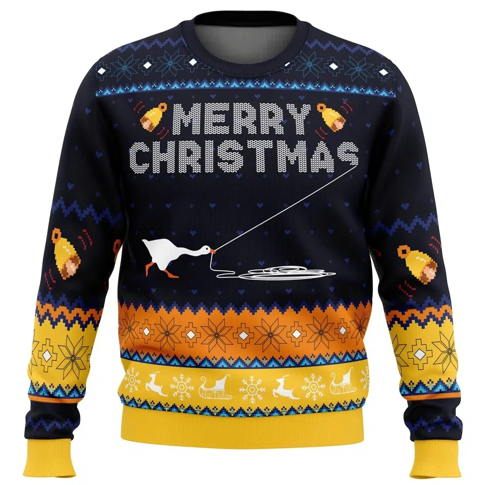 Untitled Goose Game Crewneck Sweatshirt 3D Print Unisex Ugly Christmas Pullover Funny Goose Holiday Party Long Sleeve Tops