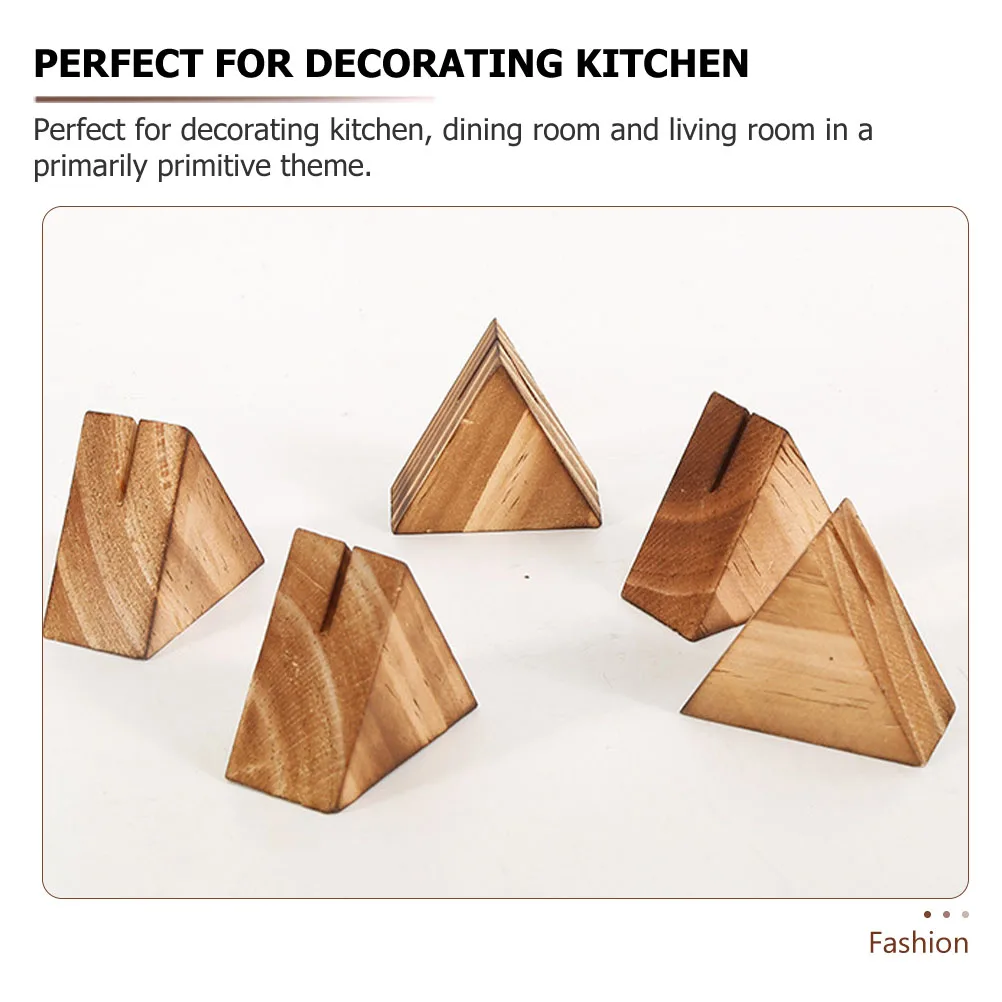 

5pcs Wooden Card Holder Stand for Desk Postcard Display Solid Wood Base Triangle Business Card Organizer