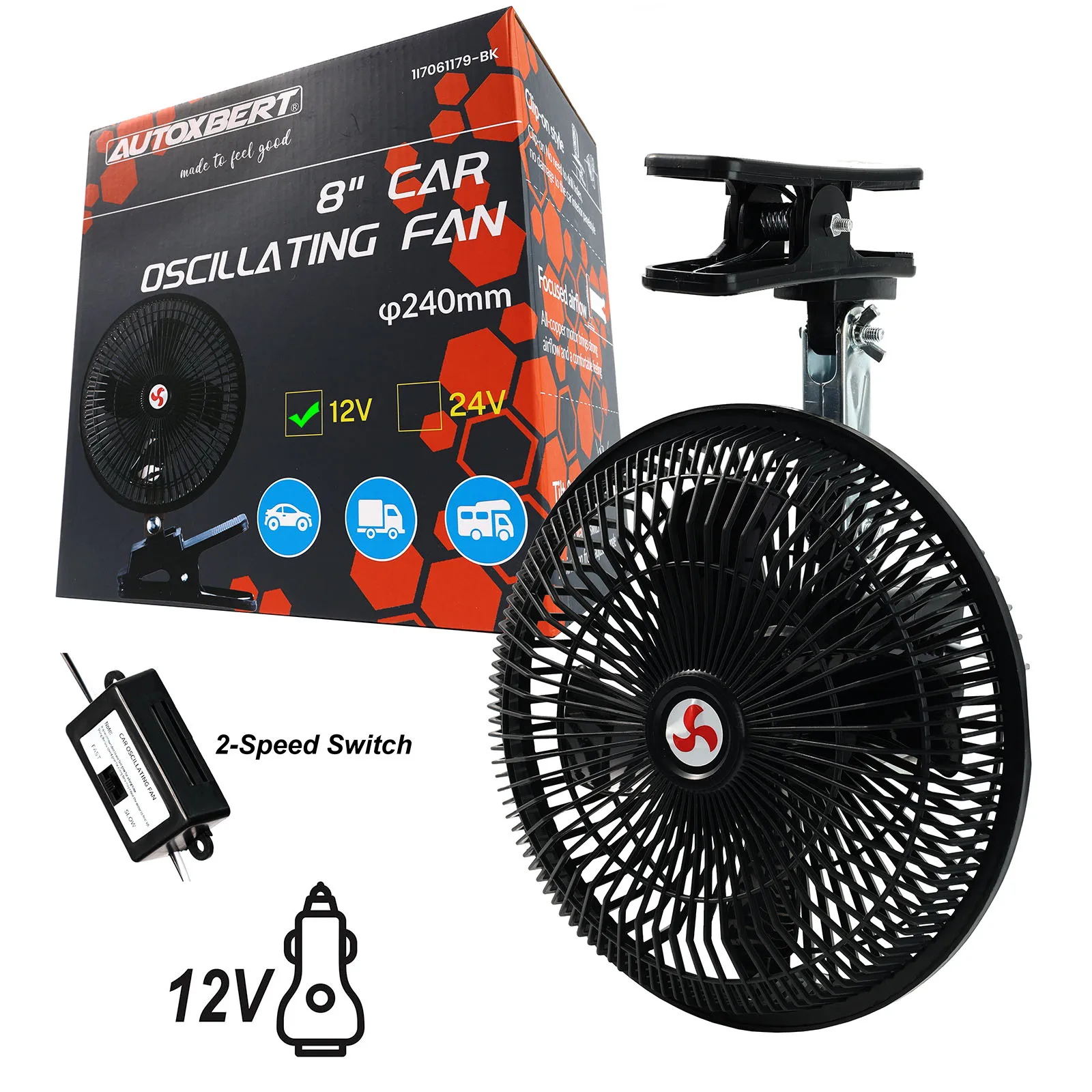 12v 8 ''360 rotação verão carro ventilador oscilante de refrigeração portátil teto viagem clipe ajustável no carro van suv rv atv acampamento
