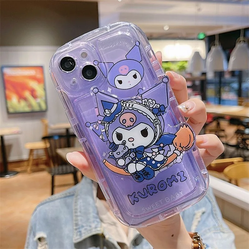 Sanrios Cinnamoroll with Bracket Phone Case for IPhone 16 15 14 13 12 11 Pro Max 7 8 Plus X XR XSMax Airbag Anti Fall Back Cover