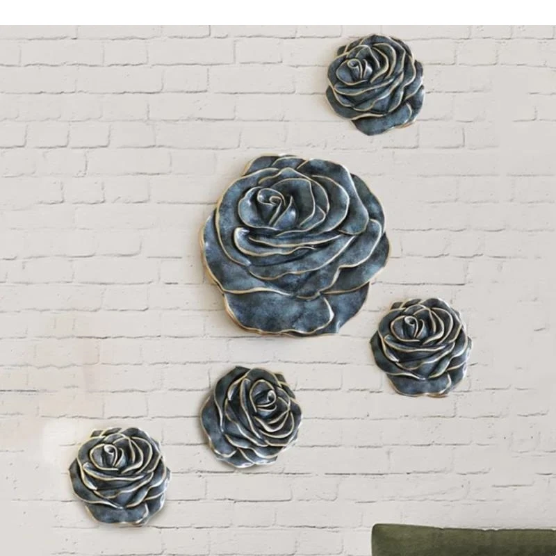 Background Wall Decoration Three-dimensional Flower Rose Pendant Golden Home Accessories Resin Ornament