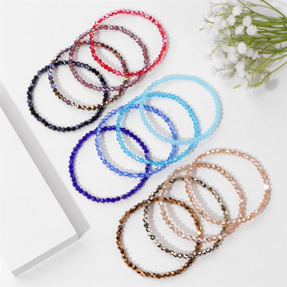 Fashion 4Pcs Colorful Crystal Bracelet for Women Men Faceted Crystal Beads Bracelet Set Handmade Shiny Jewelry Female