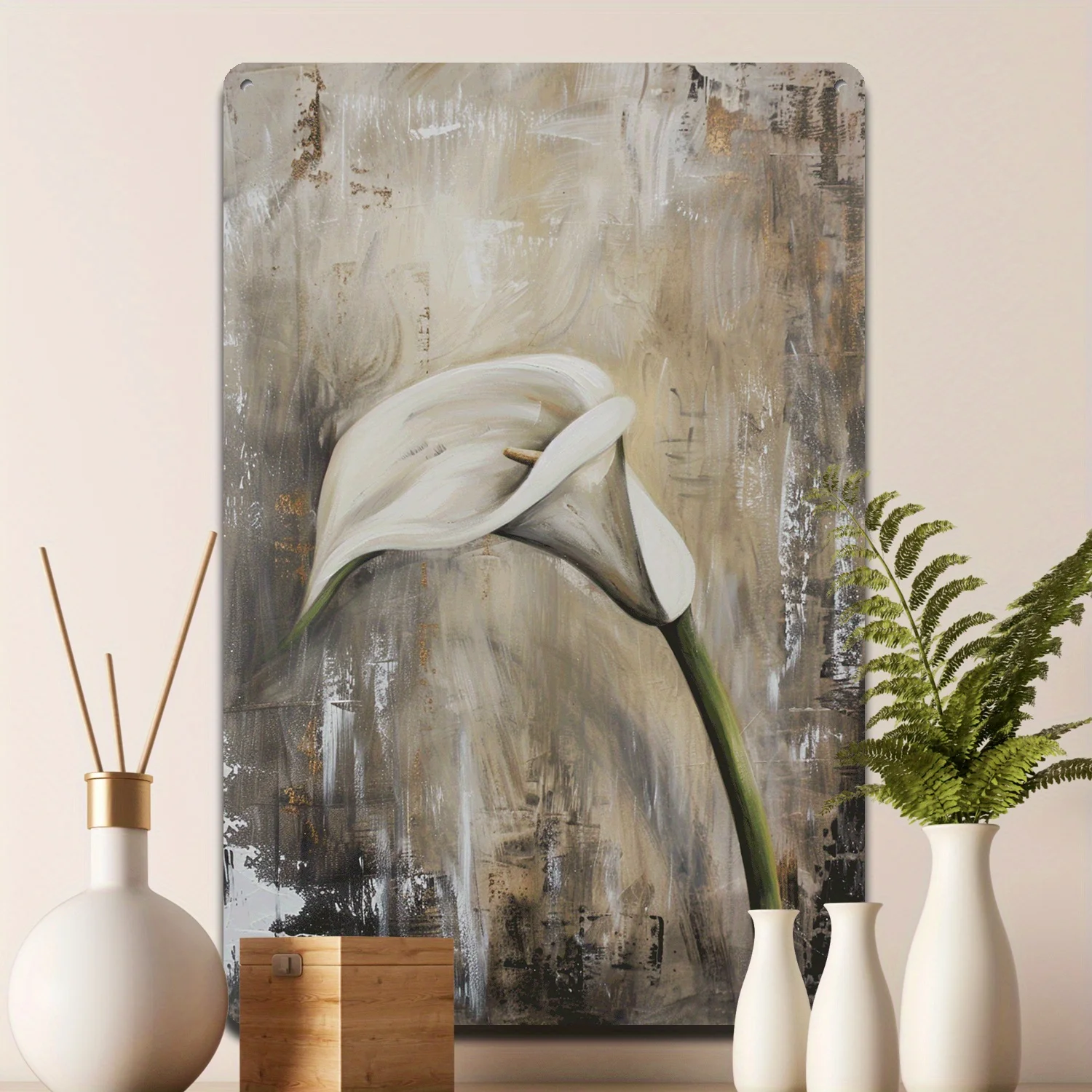 2D Flat 1pc 8x12 Inch(20cm X 30cm) Shabby Chic Calla Lily Tin Sign for Vintage Still Life Art Rustic Wall Decor and Distressed