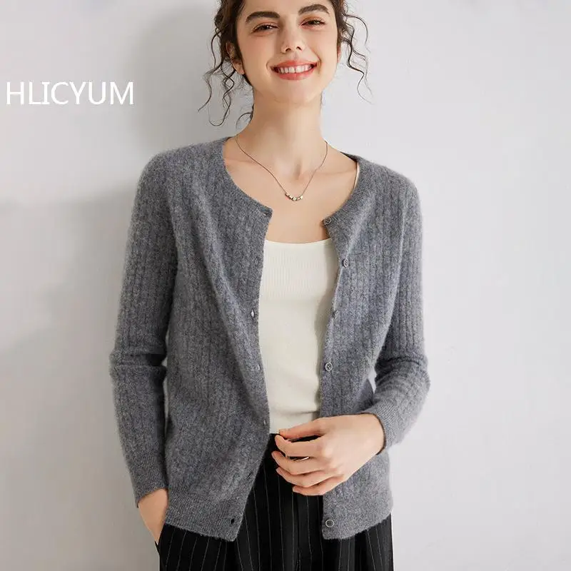 Woman 100% Cashmere cardigans Sweater Solid Casual Warm Outerwear Knitwear Tops 2024 Autumn Winter Women Clothing Wool Blouse