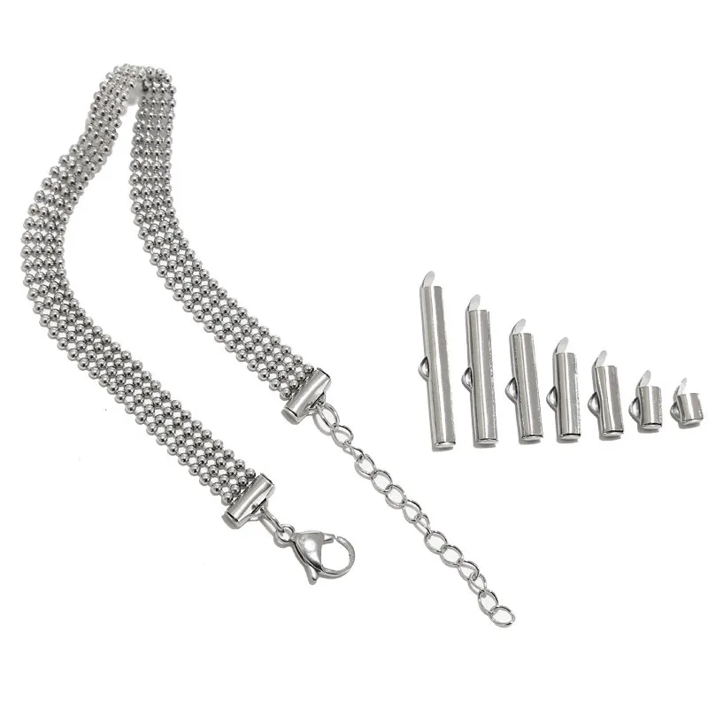 20pcs 9 Size Stainless Steel Slide On End Clasp Tubes Slider End Caps Crimp End Tube for Round Seed Beads Inner 3mm