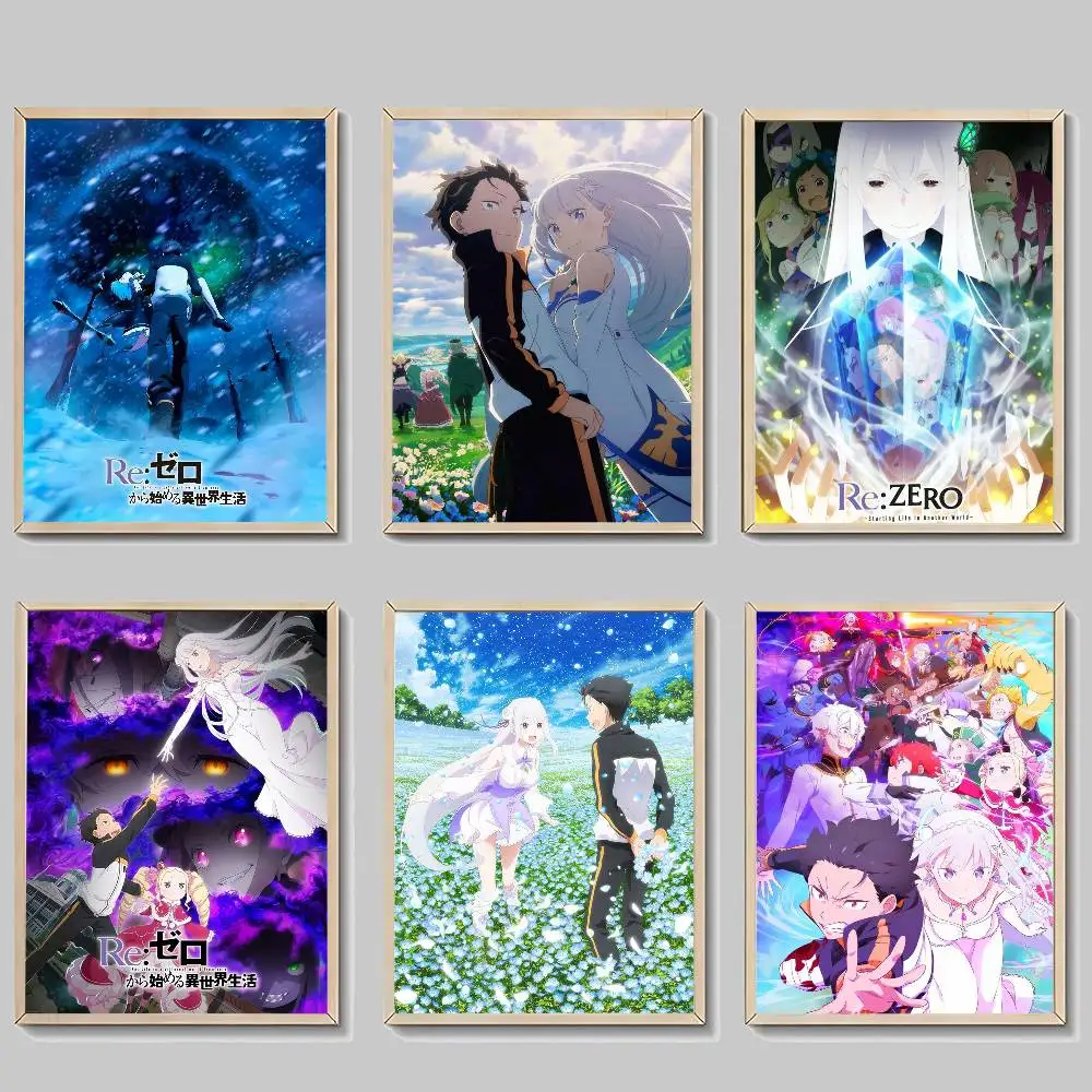 Heißes Spiel R-Re Zero Anime Anime Poster Sticky Decoracion Malerei Wandkunst Weißes Kraftpapier Wanddekoration
