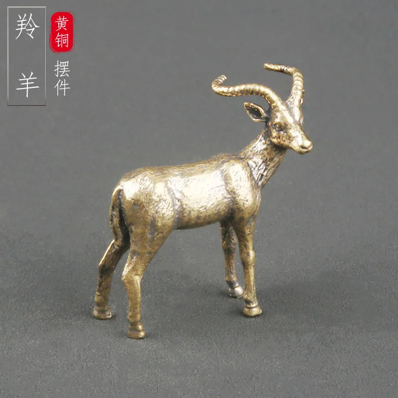 

Pure brass antelope tabletop ornaments, twelve zodiac sheep bronze carving crafts, goat tea pet decorations, old age