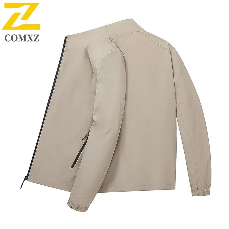 

COMXZ Мужская куртка премиум-класса, классический бейсбольный воротник, ветрозащитная куртка для работы на открытом воздухе, однотонная удобная осенняя верхняя одежда для кемпинга