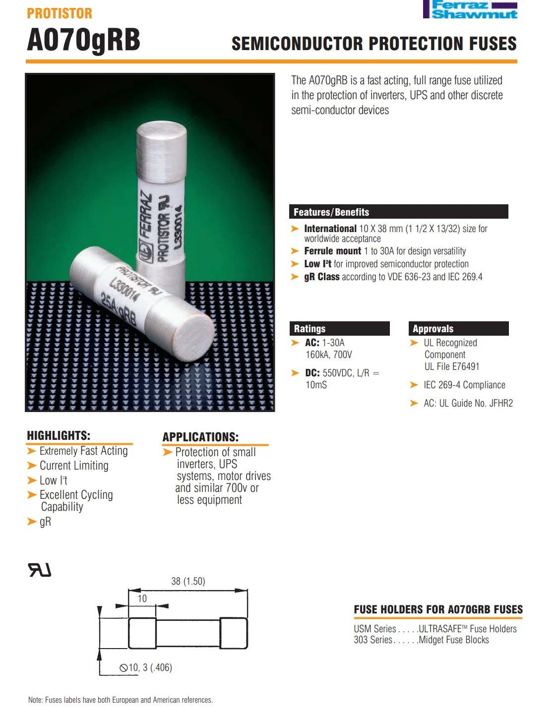 Fuse: A070GRB1.5T13 Y330002 / A070GRB2T13 Z330003