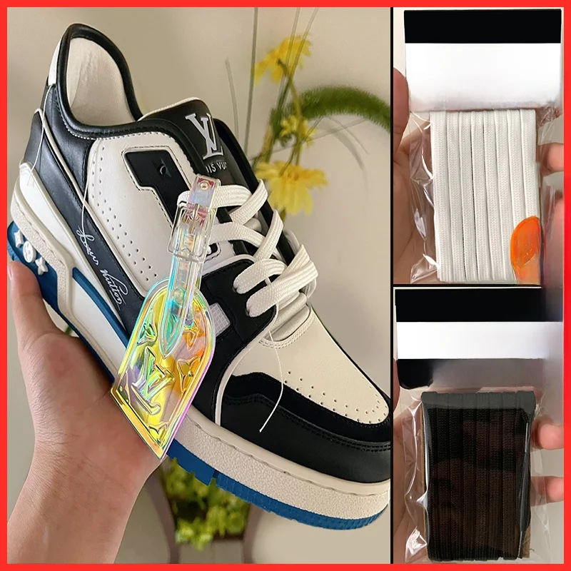 Nuevos cordones para zapatillas LV Trainer, colores verde menta, gris, blanco, naranja, verde, amarillo, negro y blanco, estilo Panda, accesorios para calzado.