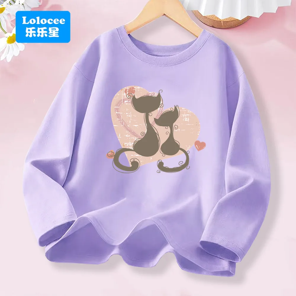 Liebe Herz Druck Kawaii Katze T-shirts für Mädchen Kleidung Langarm T Shirts Neuheit Kinder Baumwolle Tops T-shirts
