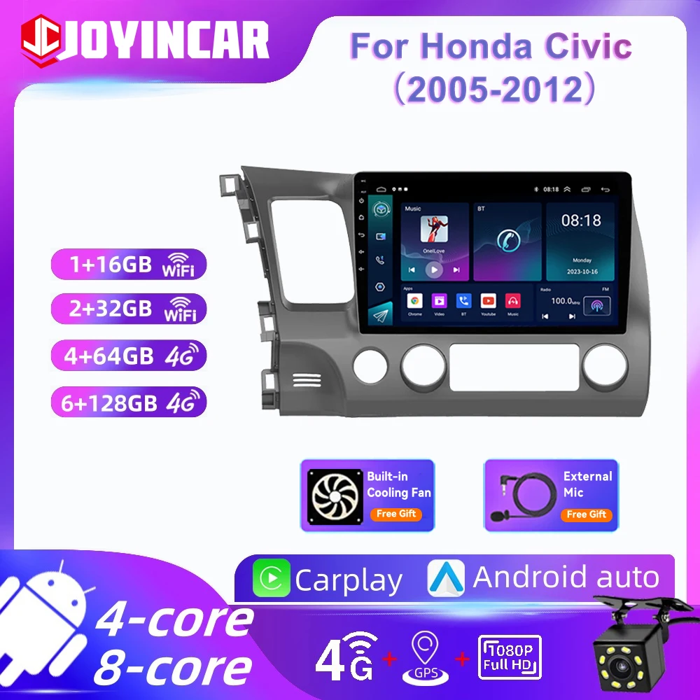 Android 13 2Din Car Radio For Honda Civic 2005-2012 Car Multimedia Player GPS Stereo Video Player Carplay DSP WIFI BT