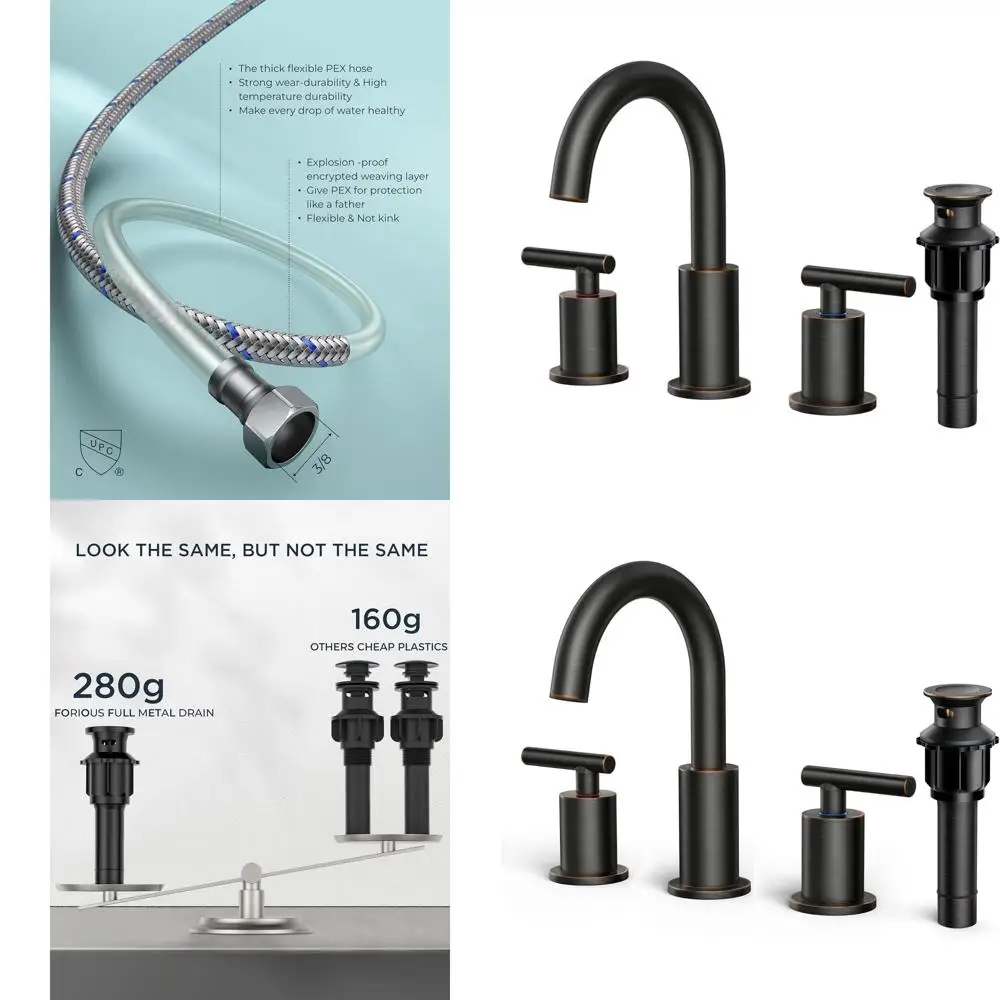 

8 Oil Rubbed Bronze 3-Hole Bathroom Faucet with Pop-Up Drain, CUPC Certified, 6-10 Sink Remodel